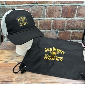 Jack Daniels Set‎ Tennessee Honey Baseball Cap Hat Bee w Drawstring Bag NEW